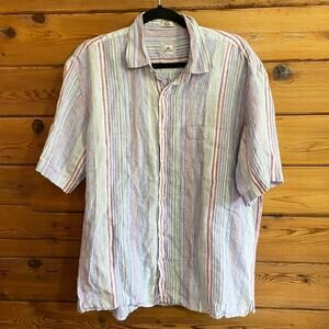 Peter Millar 100% Linen Stripped Multicolor Button Down Short Sleeve